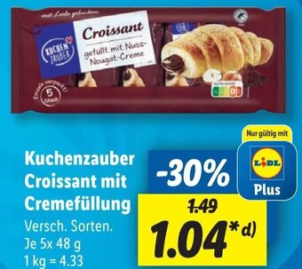 Lidl Kuchenzauber Croissant mit Cremefüllung 5x 48 g Angebot