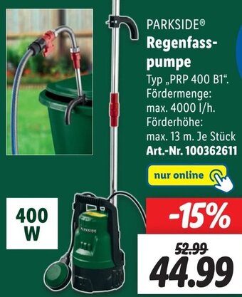 Lidl PARKSIDE Regenfasspumpe PRP 400 B1 Angebot