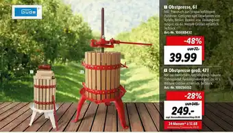 Lidl Güde Obstpresse, 6 L Oder 47l Angebot