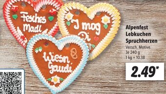 Lidl Alpenfest Lebkuchen Spruchherzen 240 g Angebot