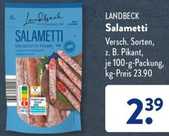 Aldi Süd LANDBECK Salametti 100 g Packung Angebot