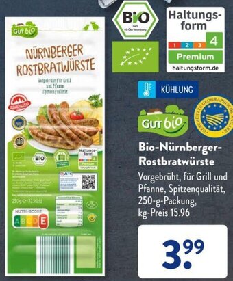 Aldi Süd Gut bio Bio-Nürnberger Rostbratwürste 250 g Packung Angebot