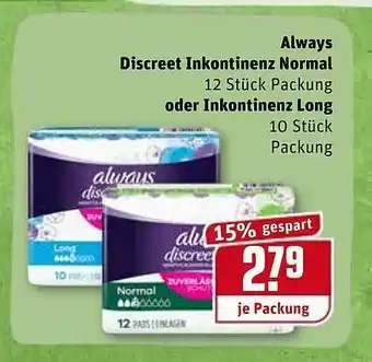 REWE Kaufpark Always Discreet Inkontinenz Normal Oder Inkontinenz Long Angebot