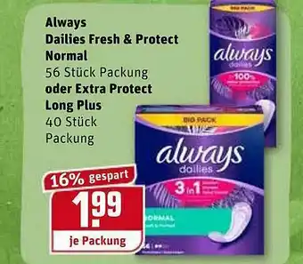 REWE Kaufpark Always Dailies Fresh & Protect Normal Oder Extra Protect Long Plus Angebot