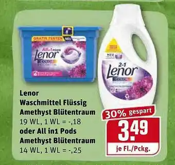 REWE Kaufpark Lenor Waschmittel Flüssig Amethyst Blütentraum Oder Allin1 Pods Amethyst Blütentraum Angebot