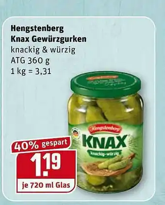 REWE Kaufpark Hengstenberg Knax Gewürzgurken Angebot