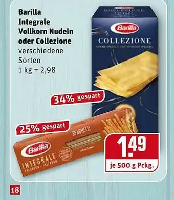 REWE Kaufpark Barilla Integrale Vollkorn Nudeln Oder Collezione Angebot