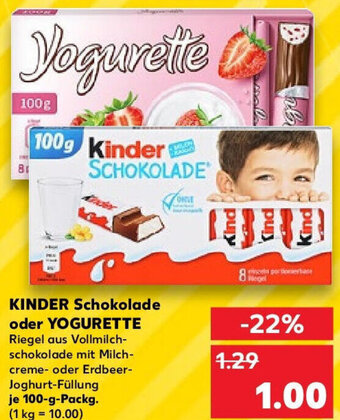 Kaufland KINDER Schokolade oder YOGURETTE 100-g-Packg. Angebot