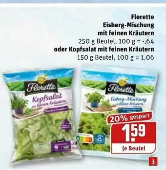 REWE Kaufpark Florette Eisberg-mischung Mit Feinen Kräutern Oder Kopfsalat Mit Feinen Kräutern Angebot