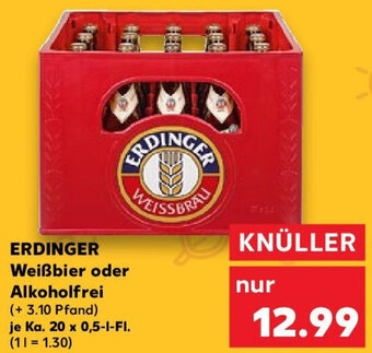 Kaufland ERDINGER Weißbier oder Alkoholfrei Ka. 20x0,5 L-Fl. Angebot