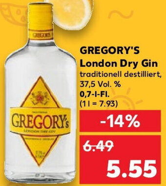 Kaufland GREGORY'S London Dry Gin 0,7 L-Fl. Angebot