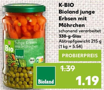 Kaufland K-BIO Bioland junge Erbsen mit Möhrchen 330 g Glas Angebot