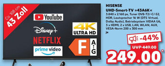 Kaufland HISENSE UHD-Smart-TV 43A6K Angebot