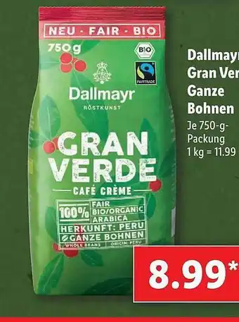 Lidl Dallmayr Gran VErde Ganze Bohnen Angebot