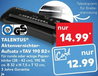 Kaufland TALENTUS Aktenvernichter Aufsatz TAV 190 B2 Angebot