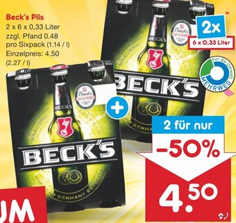 Netto Marken-Discount Beck's Pils 2 x 6 x 0,33 Liter Angebot