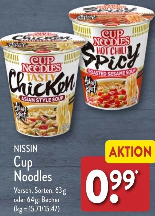 NISSIN Cup Noodles 63 g oder 64 g Angebot bei Aldi Nord