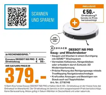 Saturn Ecovacs Deebot N8 Pro Saug und Wischroboter Angebot