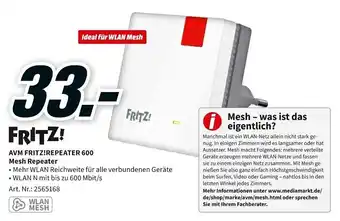 MediaMarkt AVM Fritz! Repeater 600 Mesh Repeater Angebot