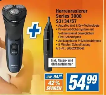 Expert Technomarkt Philips Herrenrasierer Series 3000 S3134/57 Angebot