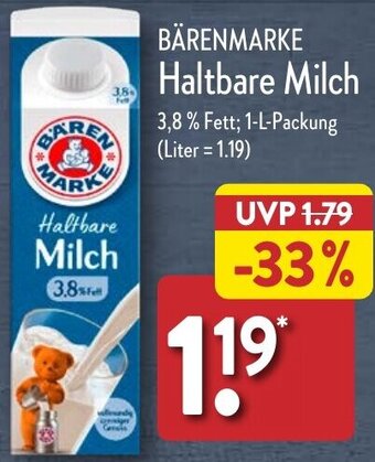 Aldi Nord BÄRENMARKE Haltbare Milch 1 L Packung Angebot