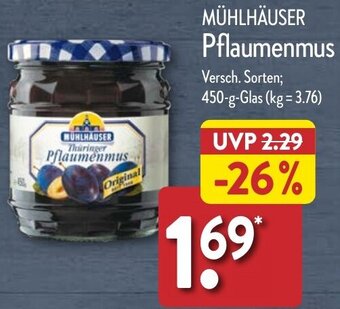 Aldi Nord MÜHLHÄUSER Pflaumenmus 450 g Glas Angebot