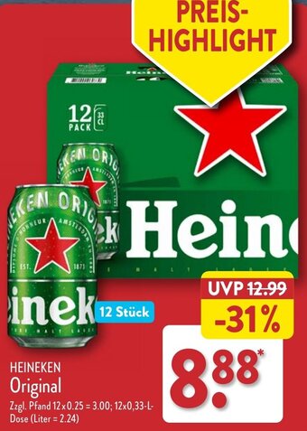 Aldi Nord HEINEKEN Original 12x0,33 L Dose Angebot