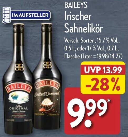 BAILEYS Irischer Sahnelikör Angebot bei Aldi Nord