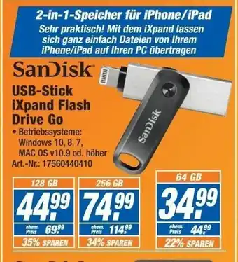 Expert Technomarkt SanDisk USb Stick iXpand Flash Drive Go Angebot