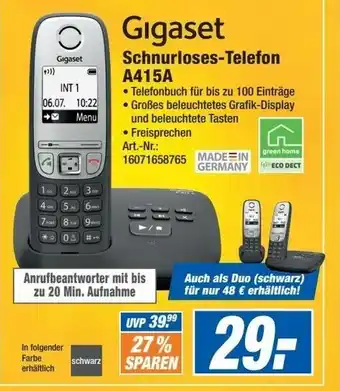 Expert Technomarkt Gigaset Schnurloses Telefon A415A Angebot