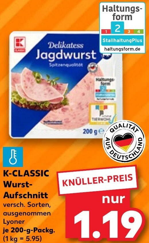 KCLASSIC Wurst Aufschnitt 200 g Packg. Angebot bei Kaufland