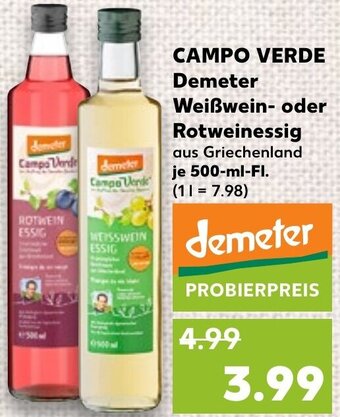 Kaufland CAMPO VERDE Demeter Weißwein oder Rotweinessig 500-ml-FI. Angebot