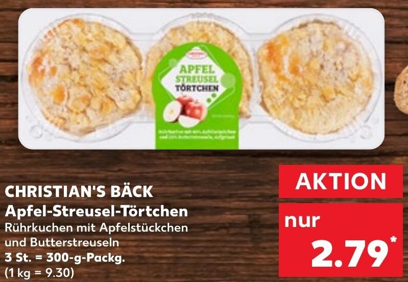 CHRISTIAN'S BÄCK Apfel Streusel Törtchen 300 g Packg. Angebot bei Kaufland CHRISTIAN'S BÄCK Apfel Streusel Törtchen 300 g Packg. Angebot bei Kaufland