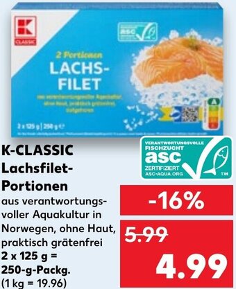 Kaufland K-CLASSIC Lachsfilet Portionen 250 g Packg. Angebot