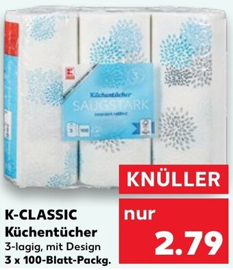 Kaufland K-CLASSIC Küchentücher 3 x 100-Blatt-Packg. Angebot