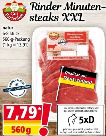 Norma Gut Bartenhof Rinder Minutensteaks XXL 560 g Packung Angebot