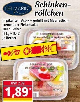 Norma DEL MARIN Schinkenröllchen 200-g-Becher Angebot