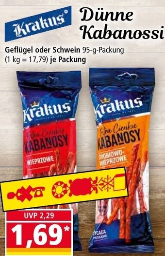 Norma Krakus Dünne Kabanossi 95 g Packung Angebot