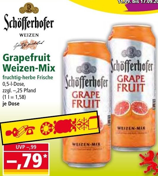 Schöfferhofer Grapefruit WeizenMix 0,5 L Dose Angebot bei Norma