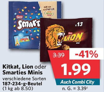 Combi Kitkat, Lion oder Smarties Minis 187-234-g-Beutel Angebot