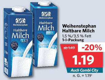 Combi Weihenstephan Haltbare Milch 1-L-Packung Angebot