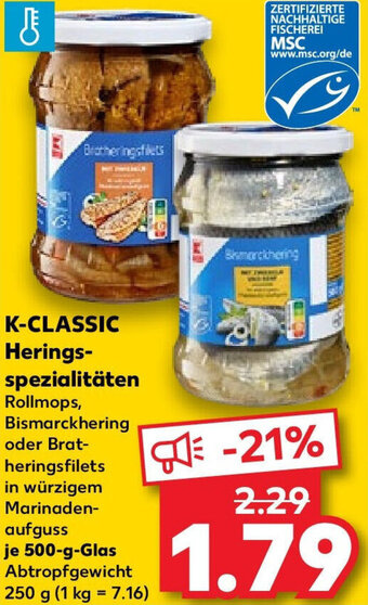 Kaufland K-CLASSIC Heringsspezialitäten 500 g Glas Angebot