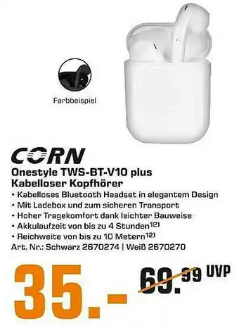 Saturn Corno Onestyle Tws-bt-v10 Plus Kabelloser Kopfhörer Angebot