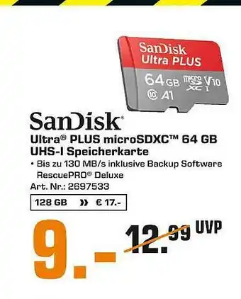 Saturn Sandisck Ultra Plus Microsdxc 64 Gb Uhs-i Speicherkarte Angebot