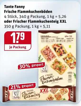 REWE Kaufpark Tante Fanny Frische Flammkuchenböden 340g oder Frischer Flammkuchenteig XXL 350g Angebot