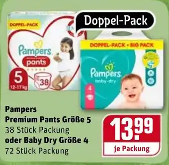 REWE Kaufpark Pampers Premium Pants Große 5 oder Baby Dry Große 4 Angebot