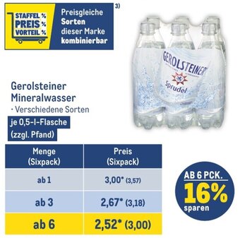 METRO Gerolsteiner Mineralwasser 0,5 L Flasche Angebot