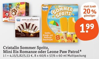 tegut Cristallo Sommer Spritz, Mini Eis Romanze oder Leone Paw Patrol Angebot