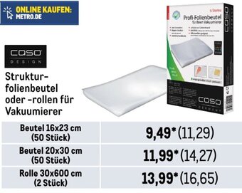METRO Caso Design Strukturfolienbeutel oder rollen für Vakuumierer Angebot