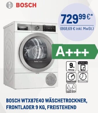 METRO BOSCH WTX87E40 WÄSCHETROCKNER, FRONTLADER 9 KG, FREISTEHEND Angebot